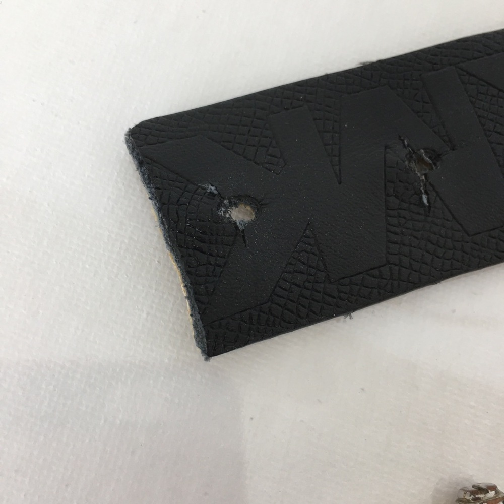 Michael Kors Black Leather Monogram Belt Gold Tone Metal Horseshoe Buckle Size S - Picture 6 of 10